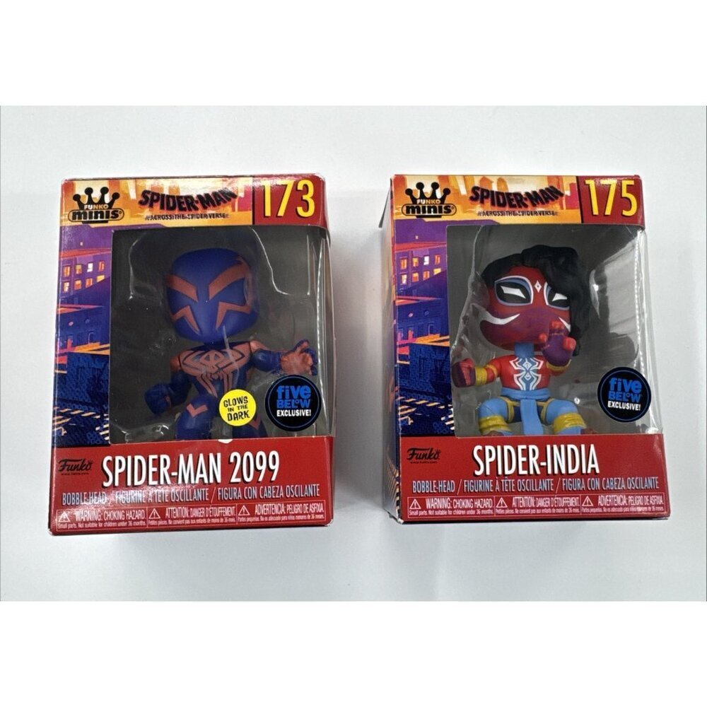 Funko Minis Marvel Lot of 2 Spiderman 173 Spider-India 175 Glow Dark Figures NEW